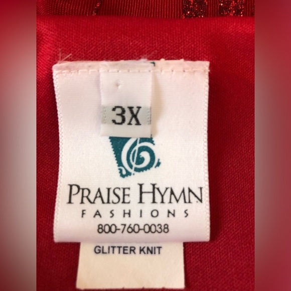Praise Hymn Fashion Glitter Knit Asymmetrical Top with Split Flare Sleeve Red 3X - Picture 11 of 15